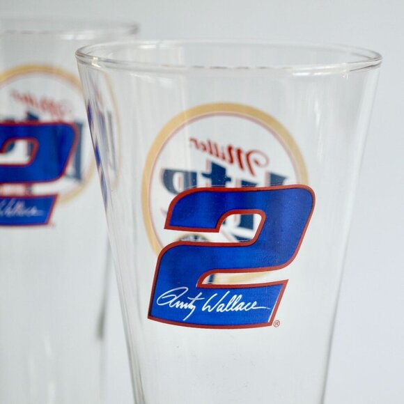 Set of 4 Miller Lite Rusty Wallace #2 Beer Pilsner Glasses Tall 8.5" NASCAR Raci - Picture 3 of 5